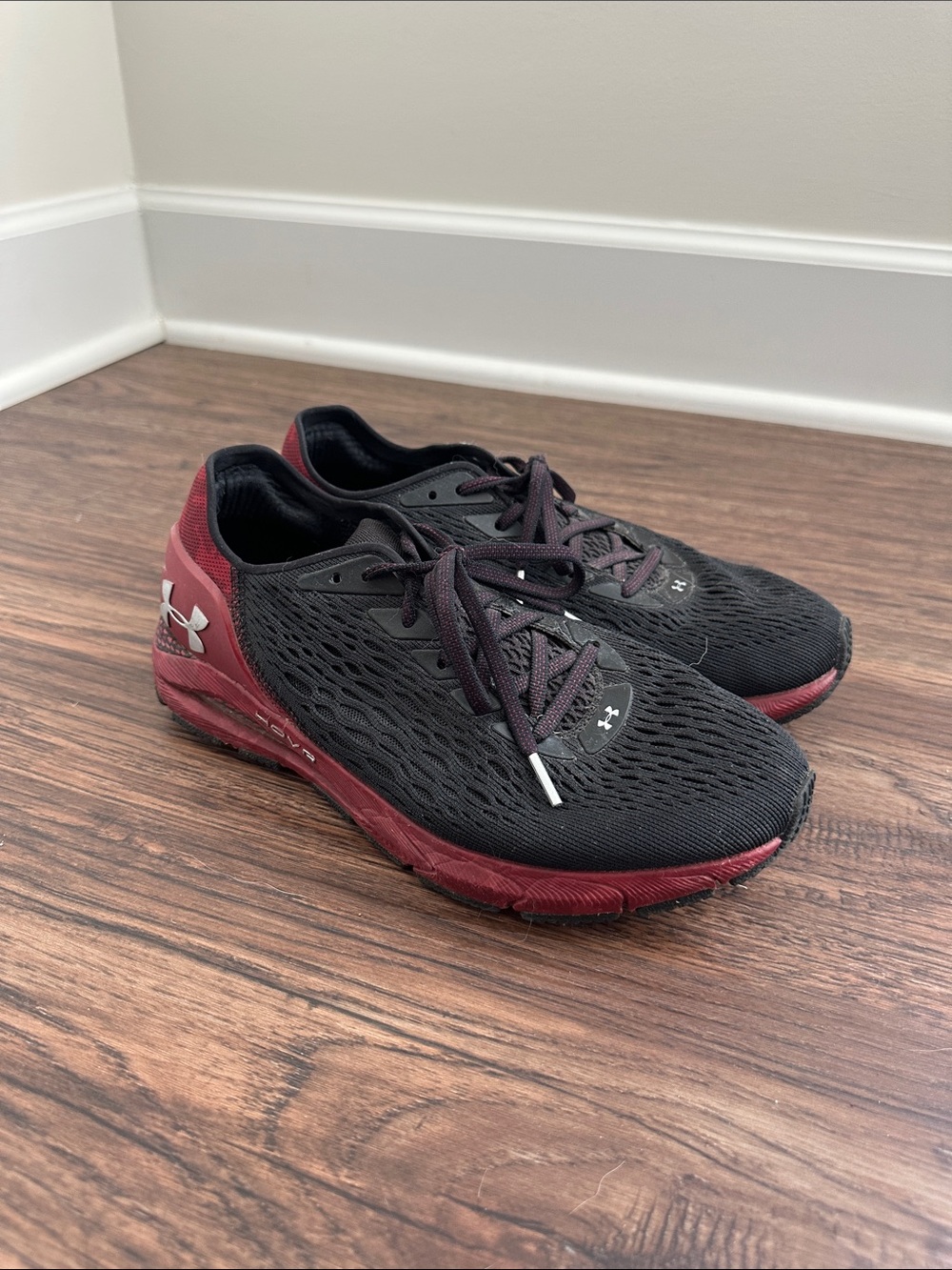 Under Armour Black and Burgundy Women’s Athletic Running Shoes